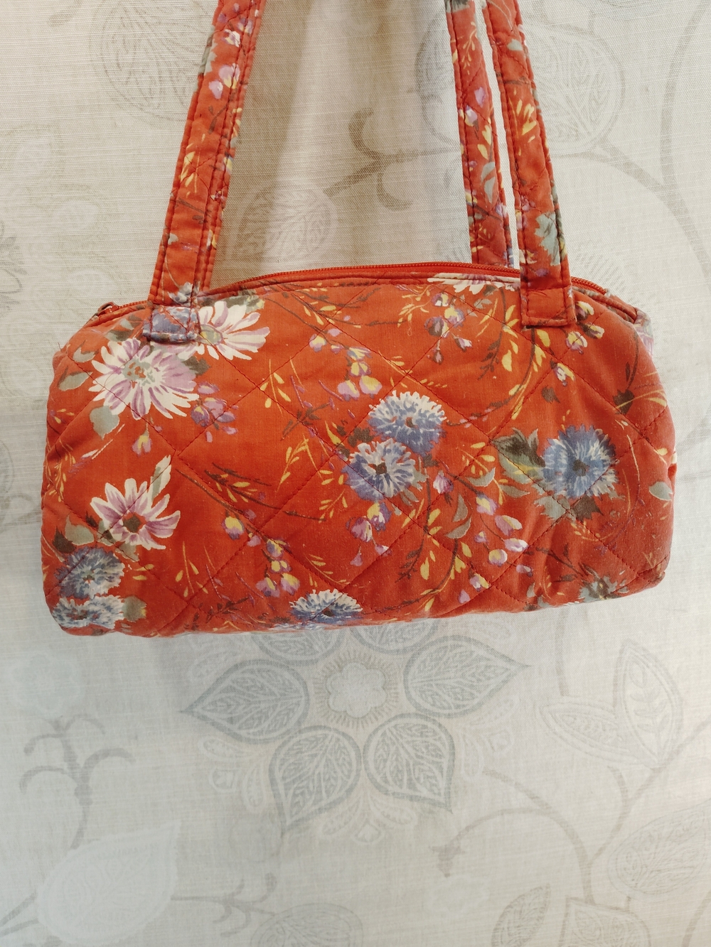 Sacs Quilted Floral Shoulder Bag in Rust Orange